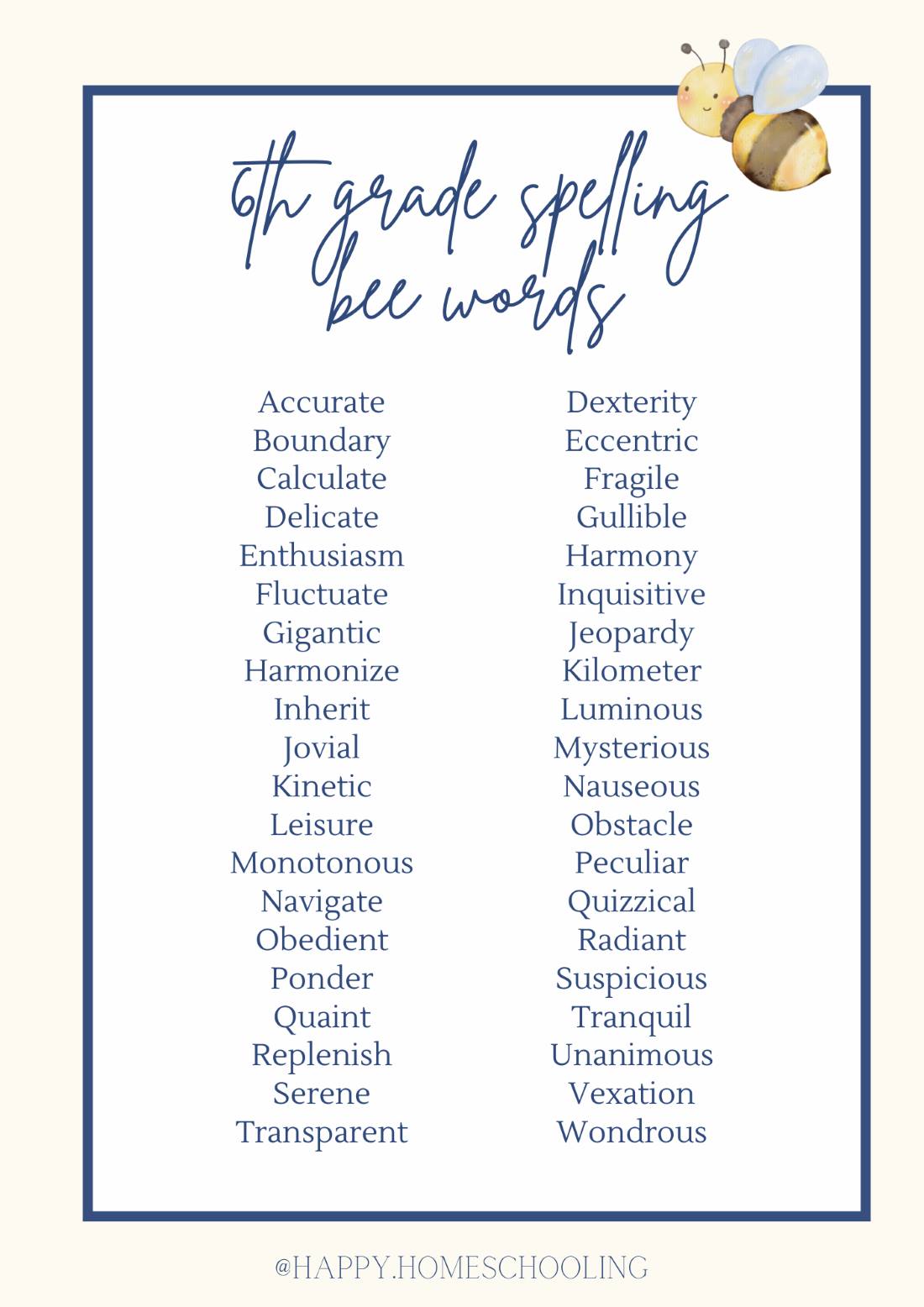 6th Grade Spelling Bee Words – Happy Homeschooling