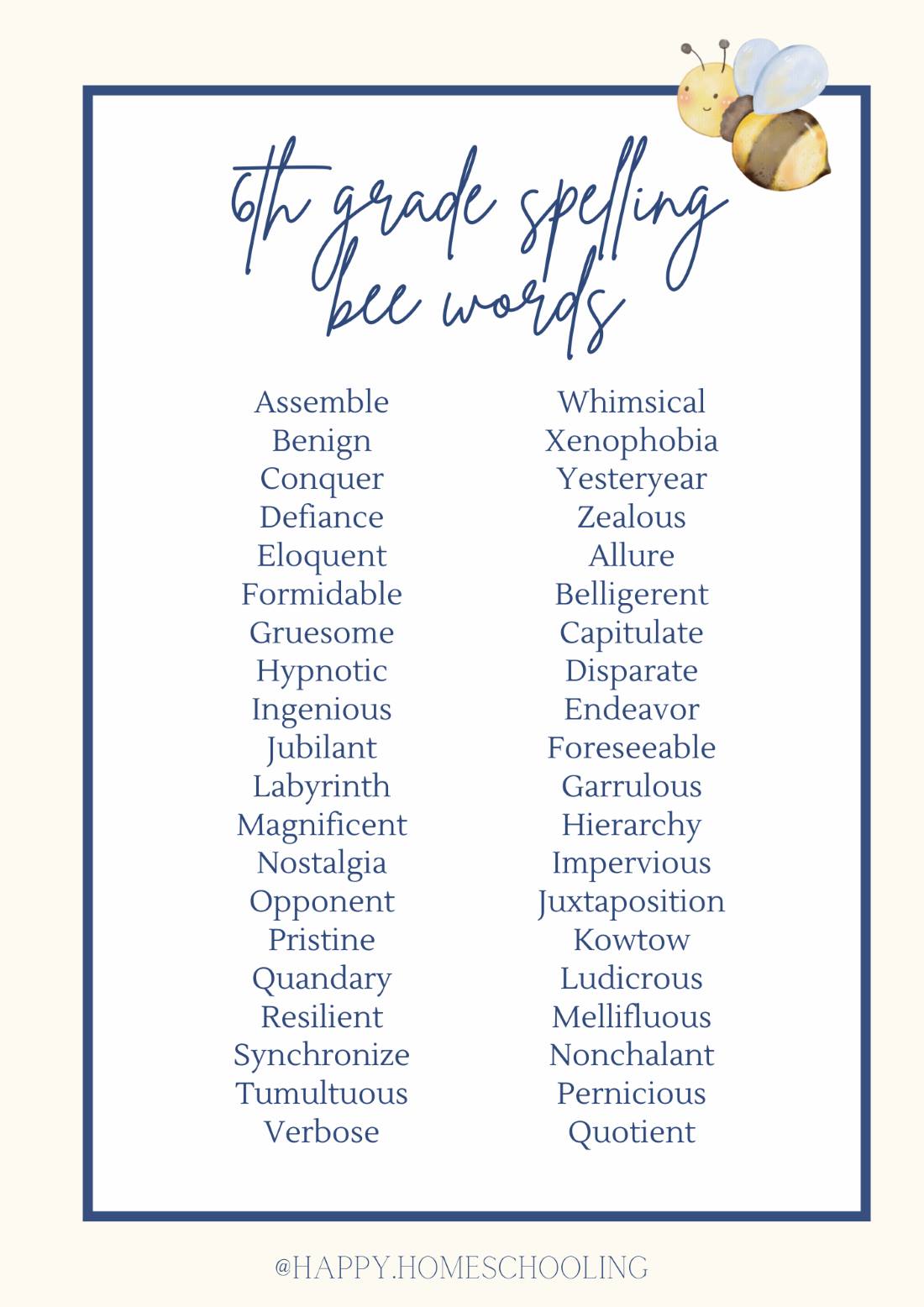 6th Grade Spelling Bee Words – Happy Homeschooling