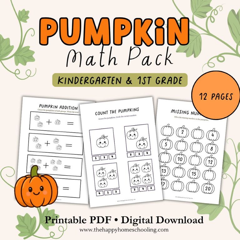 12 Pumpkin Math Activities for Kindergarten + Printable Worksheets